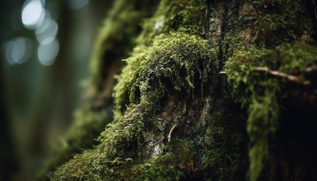 Free Photo green leaves on wet tree trunk in forest generated by ai