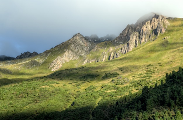 Free Photo green mountains with fog