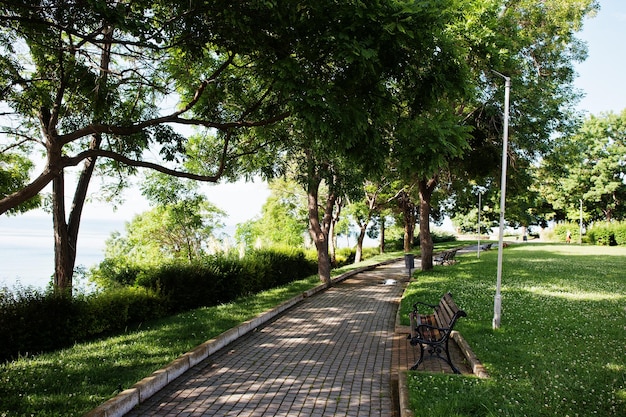 Green park with benches at Nesebar town