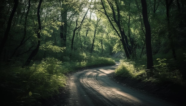 Free photo green trees line the winding country road generated by ai