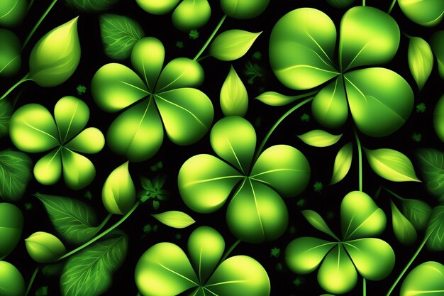 Green wallpaper with a pattern of green leaves and clovers