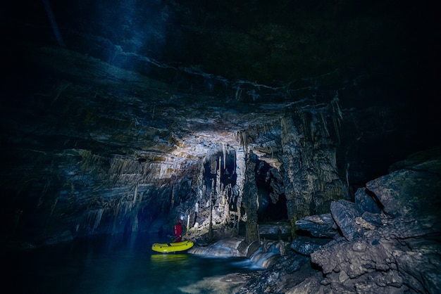 Green yakak inside cave