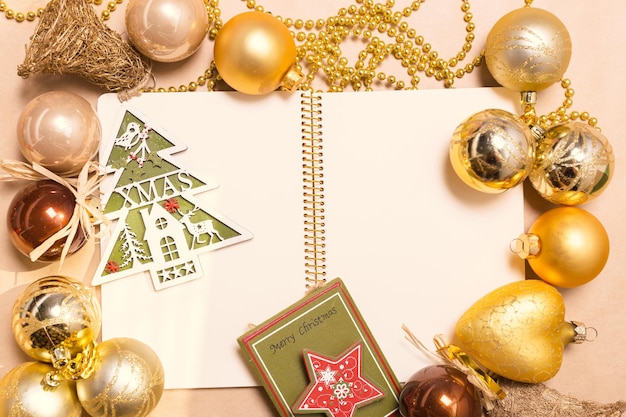 Greeting card mock up with christmas ornaments