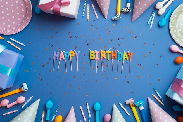 Greeting words surrounded by birthday elements