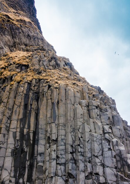 Grey basalt columns near Reynisdrangar beach, Iceland .