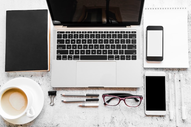 Grey laptop with office elements