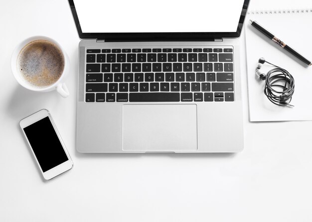 Grey laptop with office elements