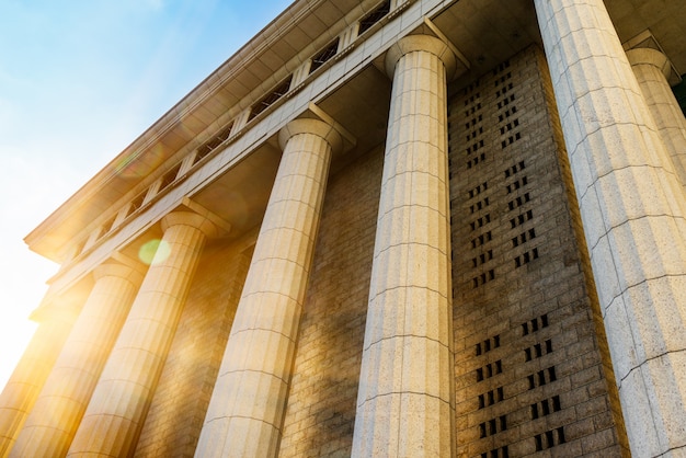 Free photo grey marble column details on building