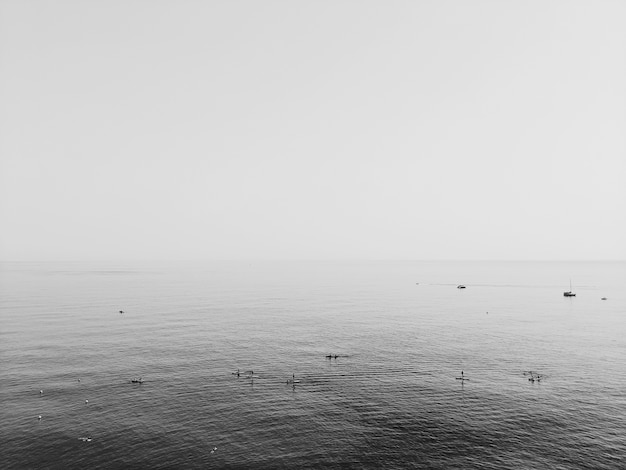 Free photo greyscale shot of the ocean under a clouded sky