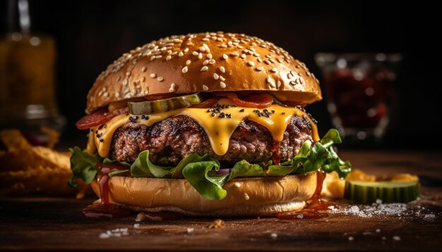 Grilled beef burger with cheese and tomato generated by AI