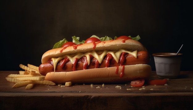 Free Photo grilled beef hot dog on bun with ketchup generated by artificial intelligence