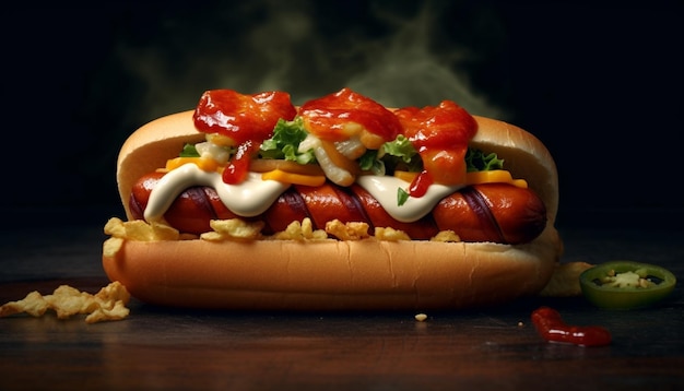 Free Photo grilled beef pork hot dog on bun with ketchup generated by artificial intelligence