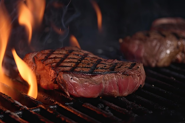 Grilled beef steaks with spices and herbs on bbq outdoorAi generative