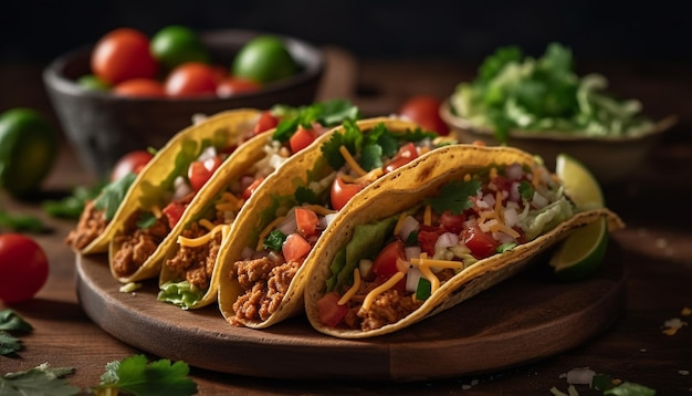 Grilled beef taco on flatbread with guacamole generated by AI