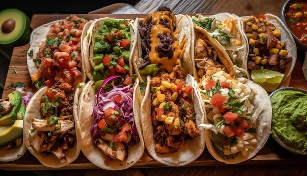 Grilled beef tacos with fresh guacamole and salsa generated by AI