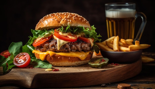 Grilled cheeseburger and fries a classic American meal generated by AI