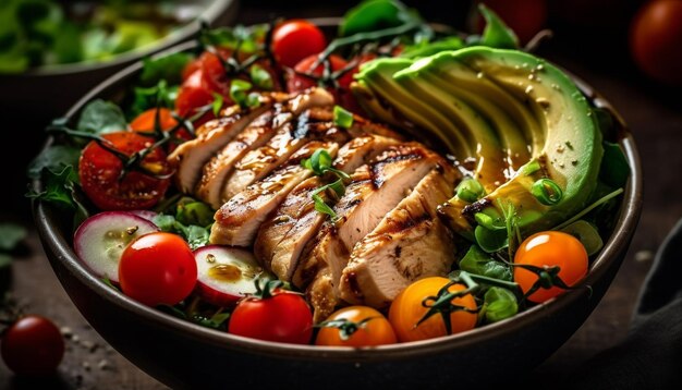 Grilled chicken breast with cherry tomato salad generated by AI