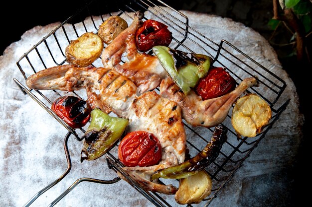 grilled chicken kebab with vegetables