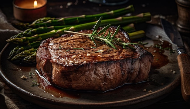 Grilled fillet steak with asparagus and butter generated by AI