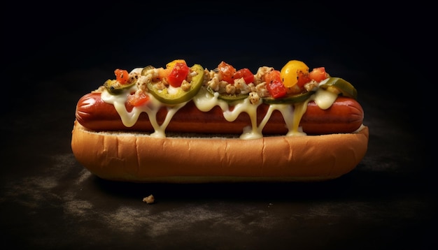 Free Photo grilled hot dog on bun meaty snack for lunch generated by artificial intelligence