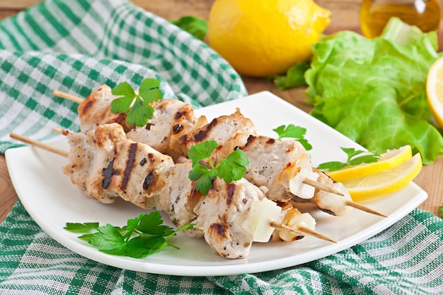 Grilled pork kebab with onions