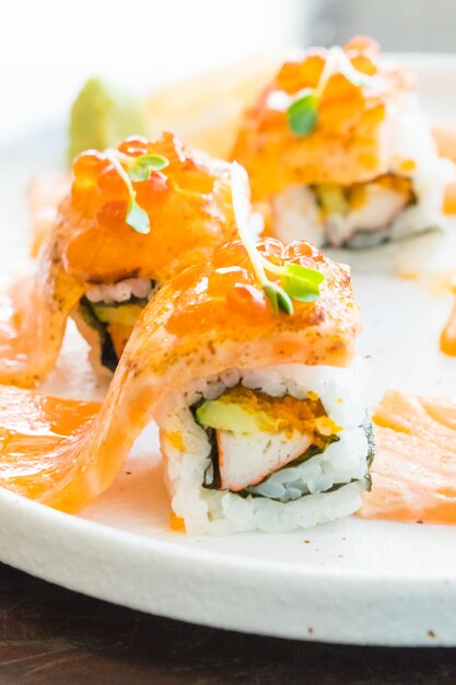 Grilled salmon sushi roll