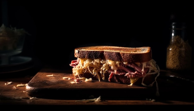 Free photo grilled sandwich on rustic cutting board awaits generated by ai