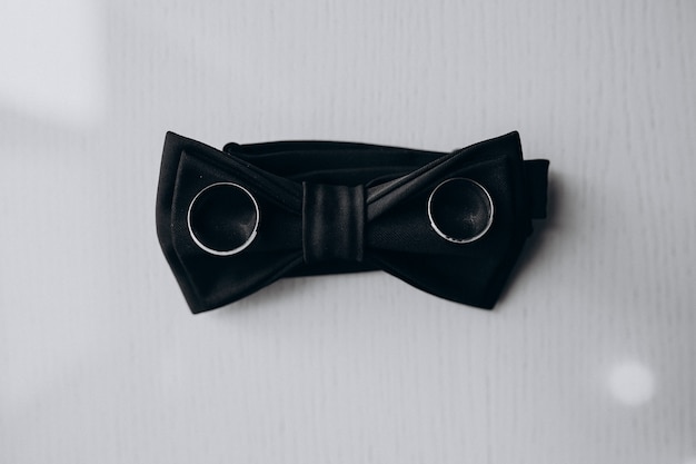 Free photo groom's wedding bow tie