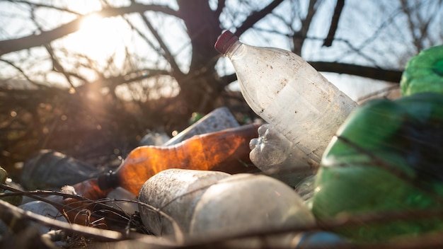 Ground littered with plastic bottles