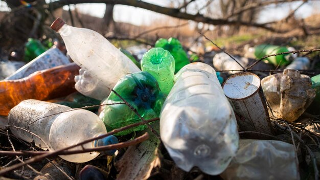 Ground littered with plastic bottles