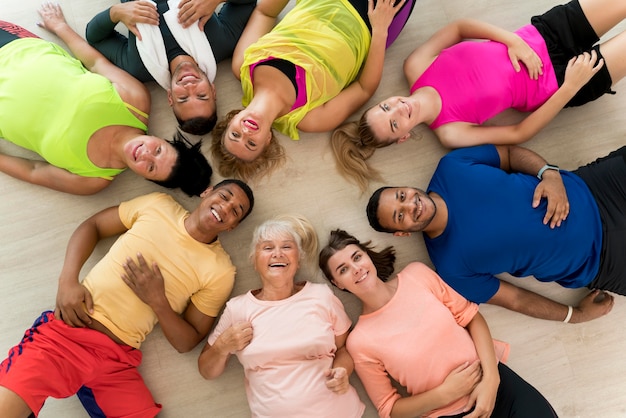 Group of active people in zumba class