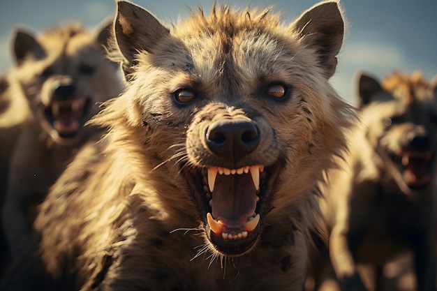 Free Photo group of angry hyenas background