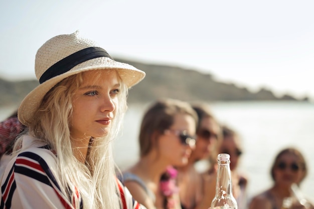 group of beautiful girls at the beach