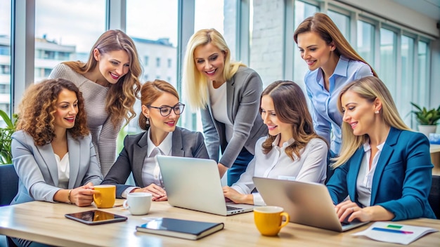 Free Photo group of businesswomen working together on laptops