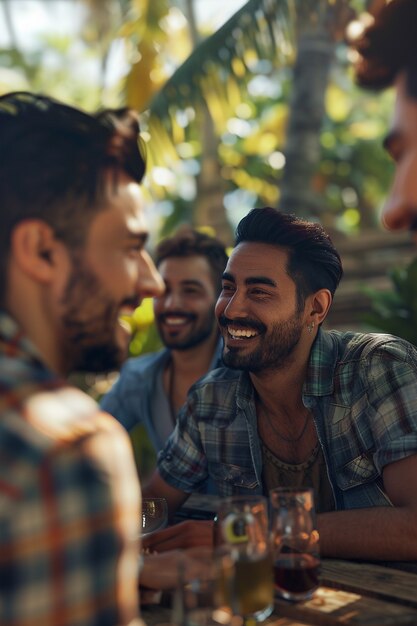 Group of colombian male friends spending time together and having fun