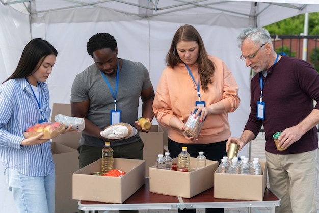 Free Photo group of different people volunteering at a foodbank