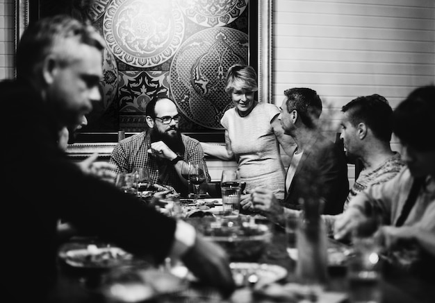 Free photo group of diverse friends having a dinner together