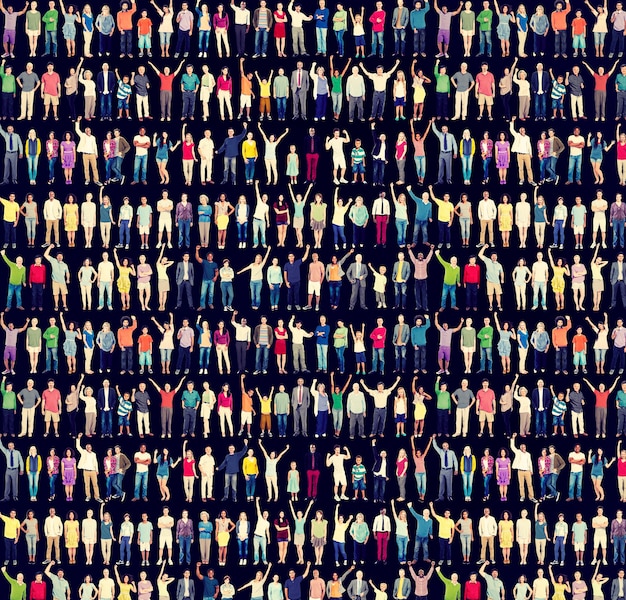 Group of diverse people standing in a row with full body