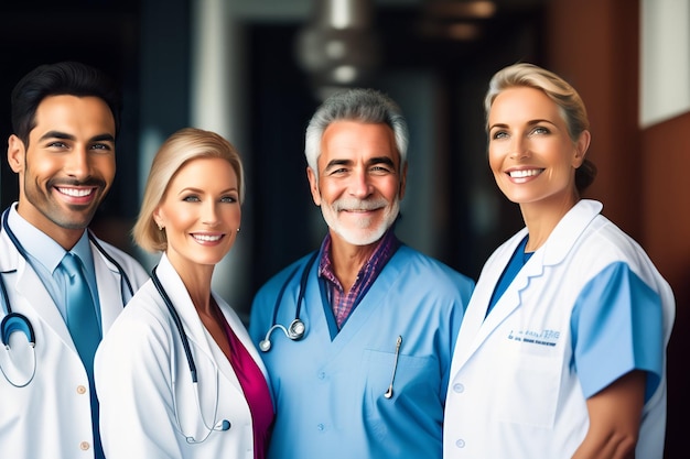 A group of doctors standing in a hospital hallway