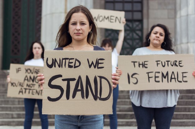 Group of female activists protesting for rights