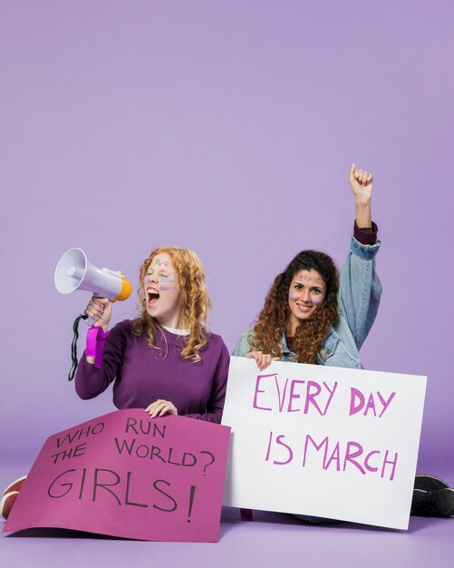 Group of female activists protesting together