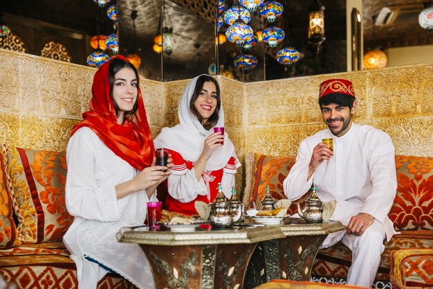 Group of friends in arab restaurant