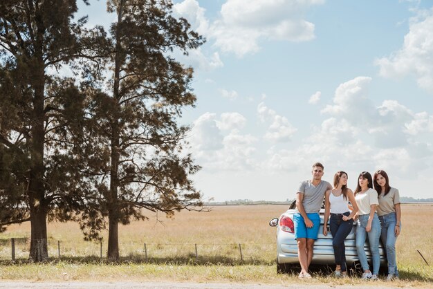 Group of friends doing a road trip