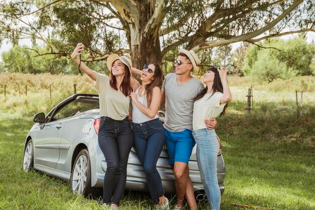 Group of friends doing a road trip