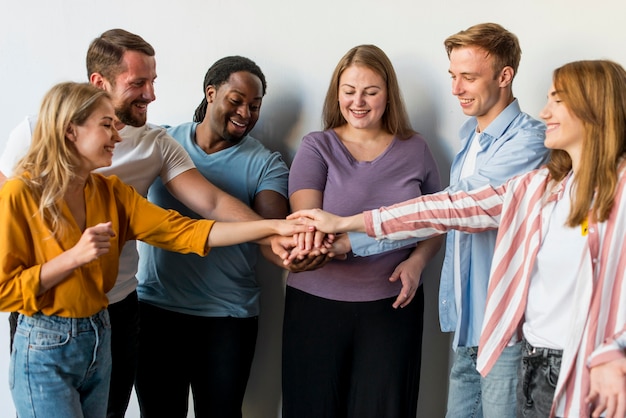 Group of friends gathering together