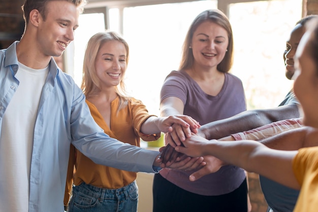 Group of friends gathering together