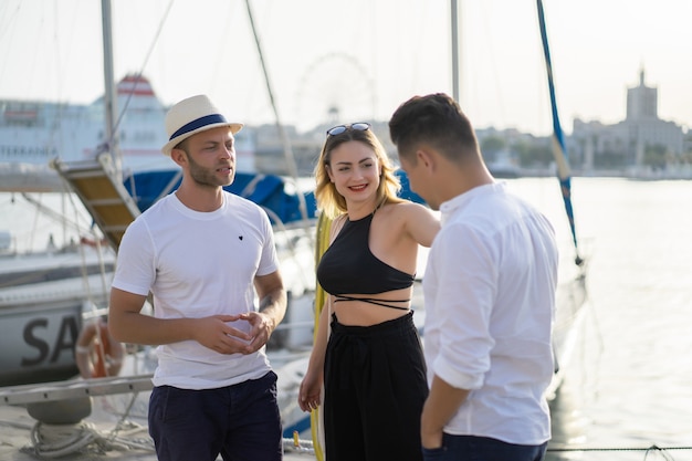 group of friends at the port