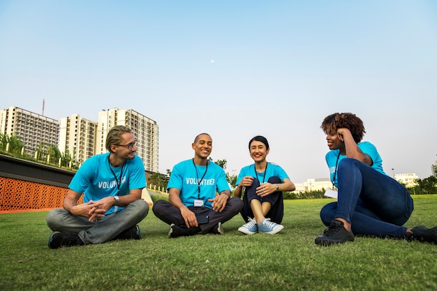 Group of happy and diverse volunteers