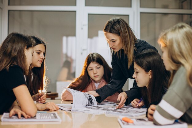 Group of kids studying at school