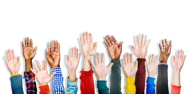 Free photo group of multiethnic diverse hands raised